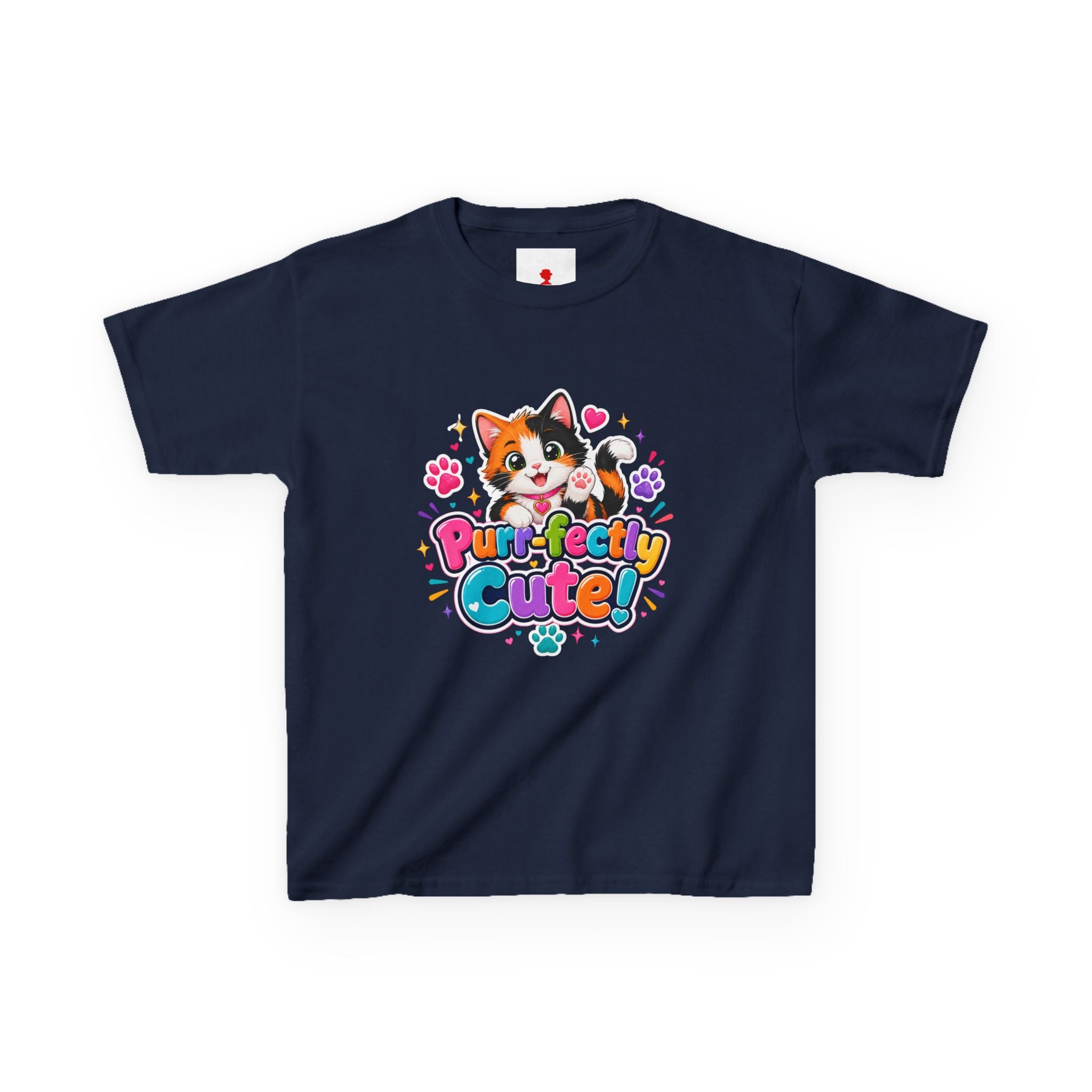 Kids T-Shirt — “Purr-fectly Cute!” Calico Kitten Graphic Tee for Children