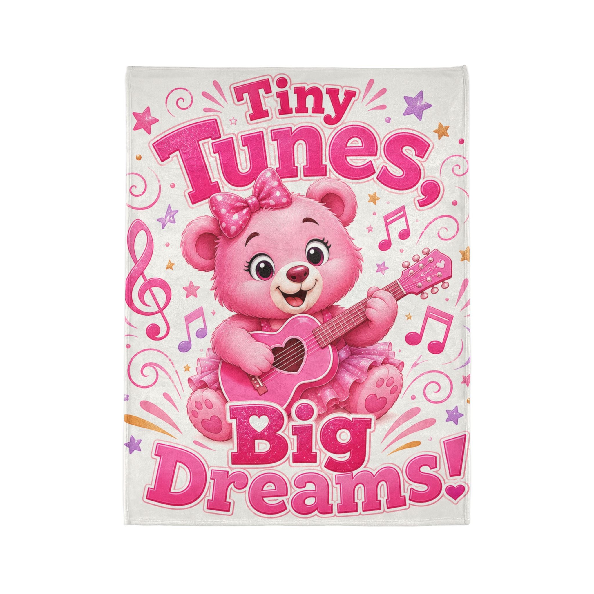 Plush Baby Blanket — "Tiny Tunes, Big Dreams!" Pink Teddy Guitar Throw