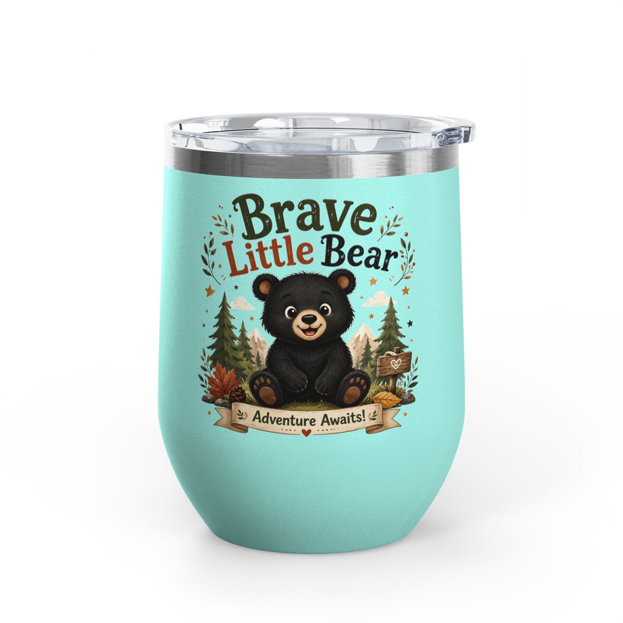 Brave Little Bear 12oz Tumbler — 'Adventure Awaits' Insulated Travel Cup