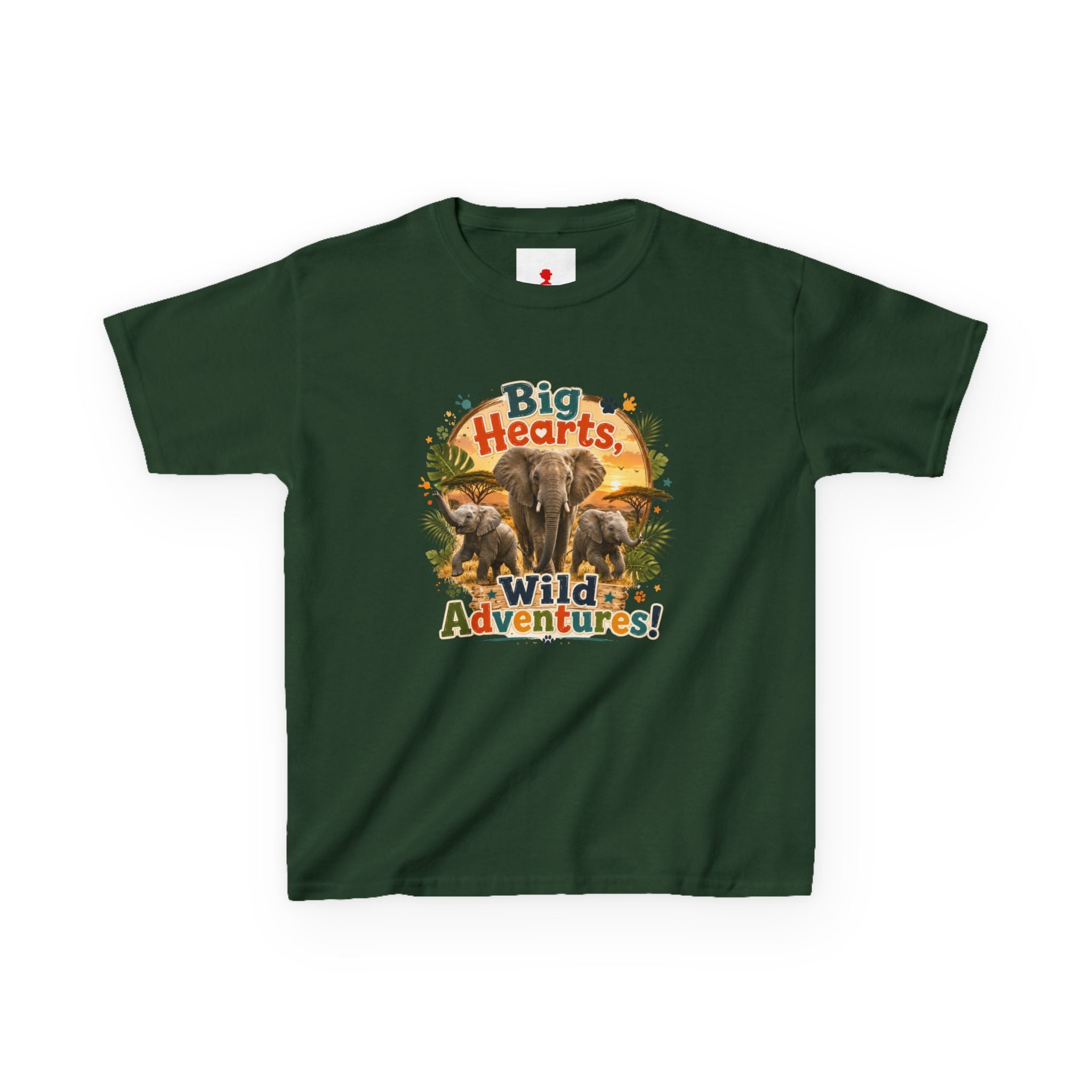 Kids T-Shirt — “Big Hearts, Wild Adventures!” Elephant Safari Shirt for Kids, Cute Animal Adventure Tee