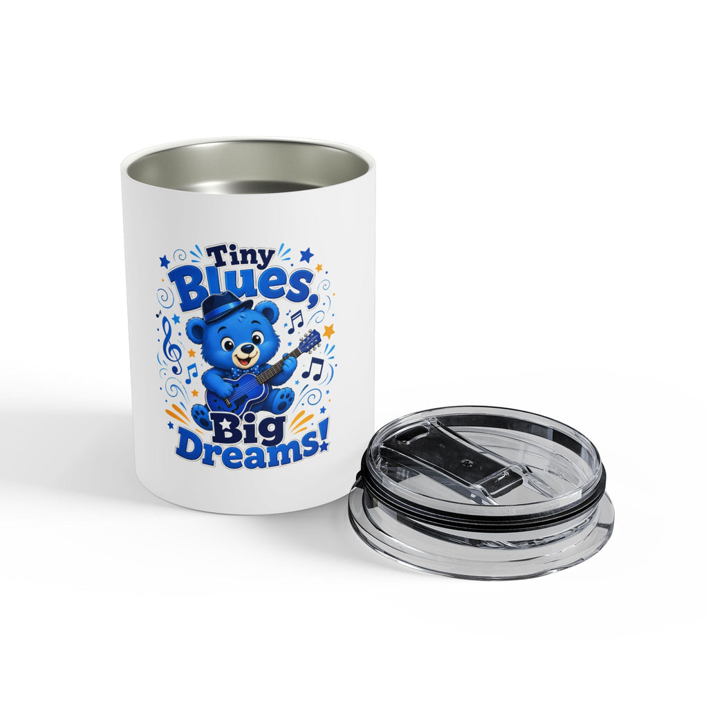 Tiny Blues, Big Dreams 10oz Tumbler — Cute Blue Bear Music Travel Cup