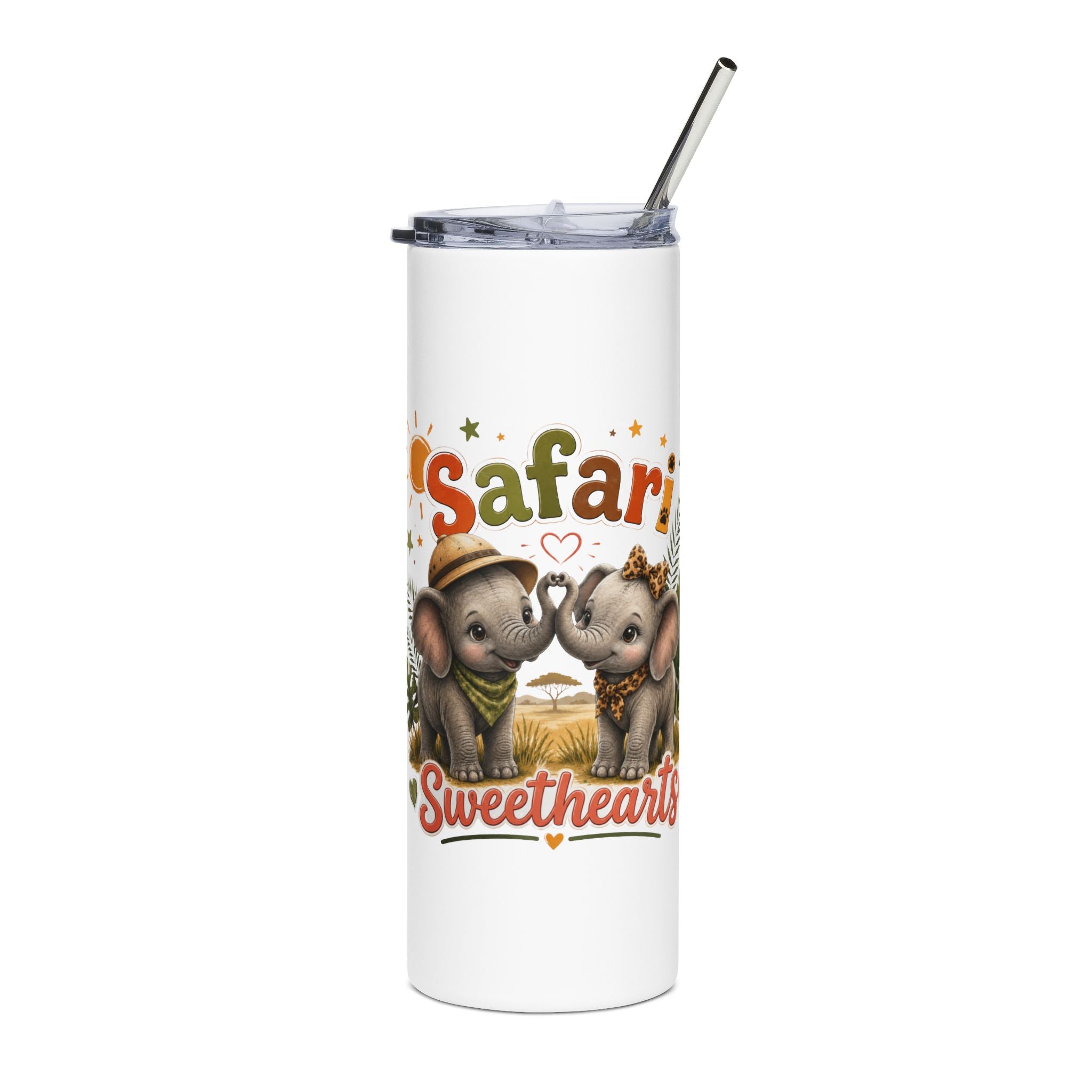 Safari Sweetheart 20oz Stainless Steel Tumbler — Cute Elephant Couple Travel Cup