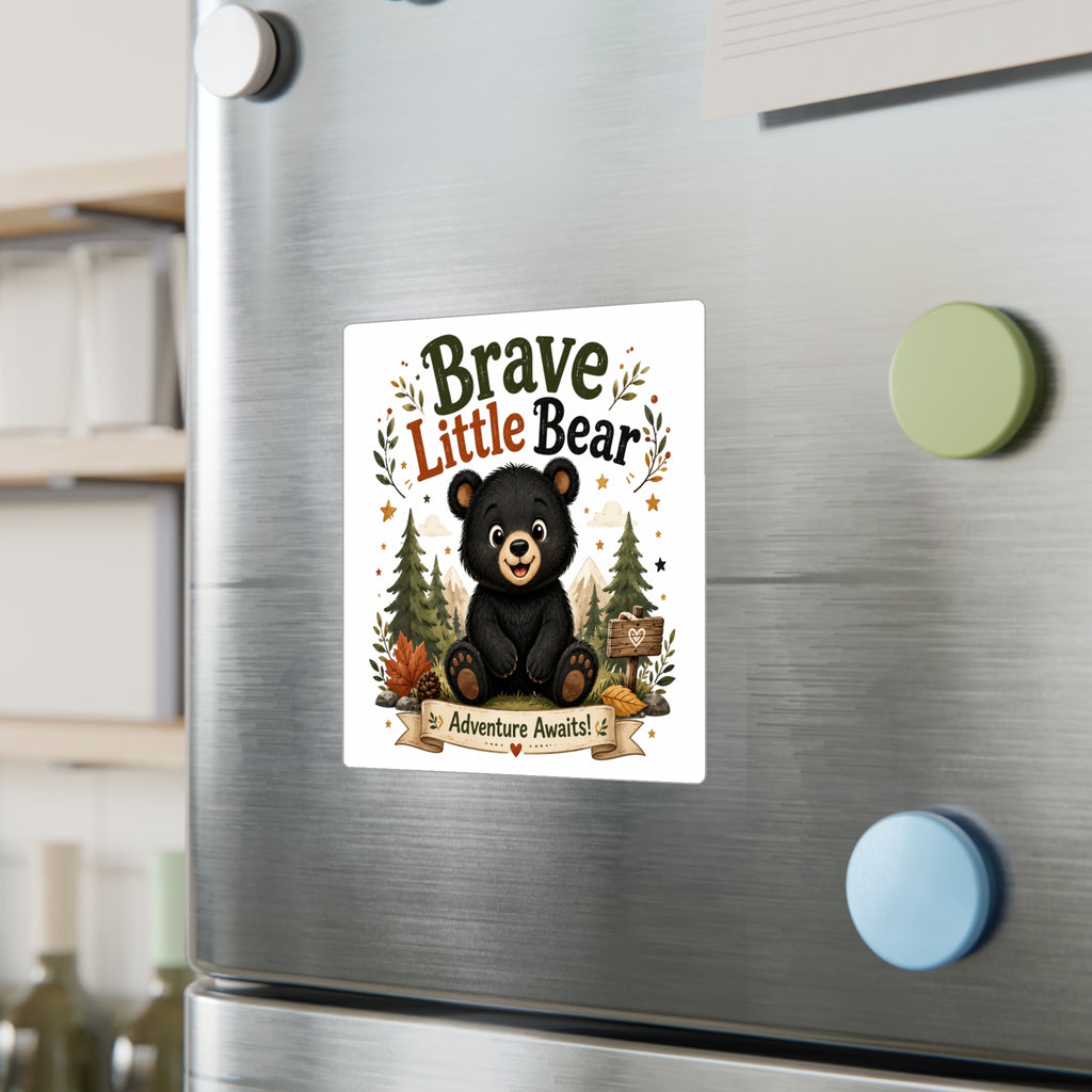 Brave Little Bear Vinyl Sticker — 'Adventure Awaits' Kiss-Cut Decal