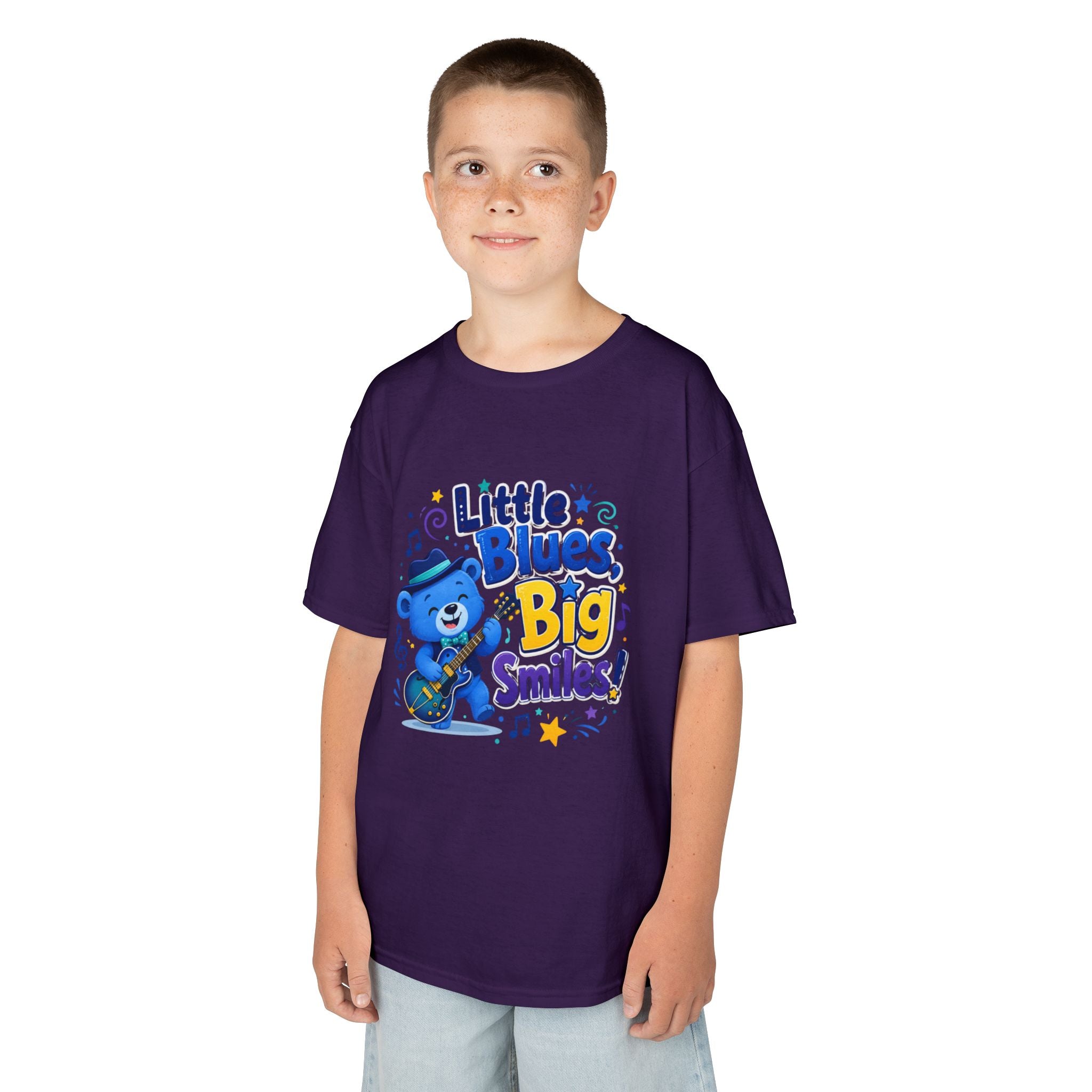 Kids Tee — "Little Blues, Big Smiles!" Guitar-Bear Graphic