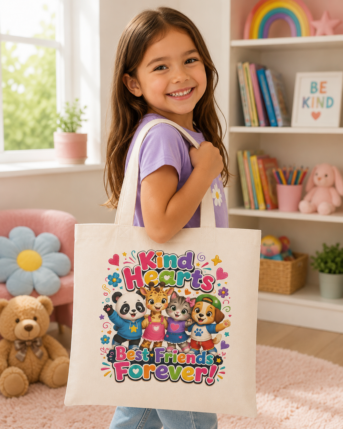 Kind Hearts Best Friends Forever Tote Bag — Cute Animal Friendship Canvas Tote