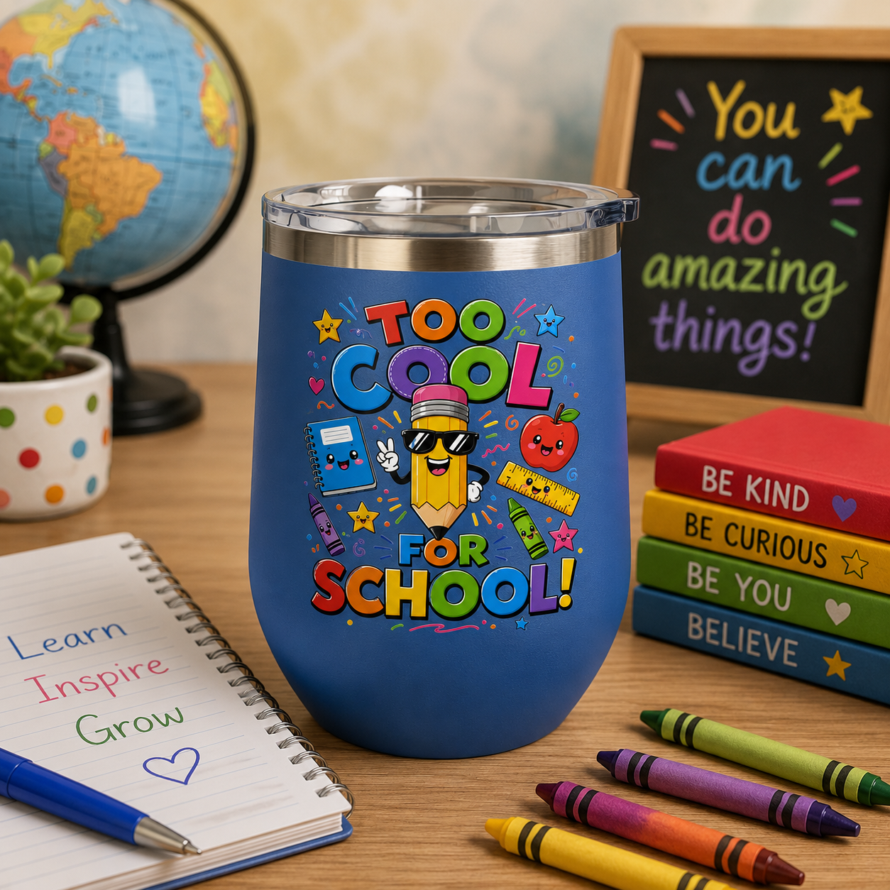 "Too Cool for School" Colorful Back-to-School Tumbler