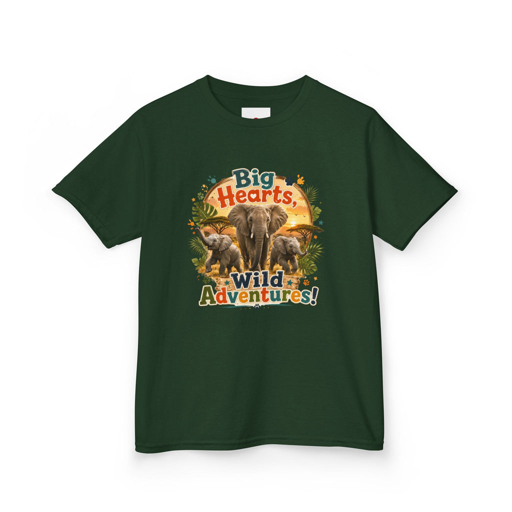 Kids T-Shirt — “Big Hearts, Wild Adventures!” Elephant Safari Shirt for Kids, Cute Animal Adventure Tee