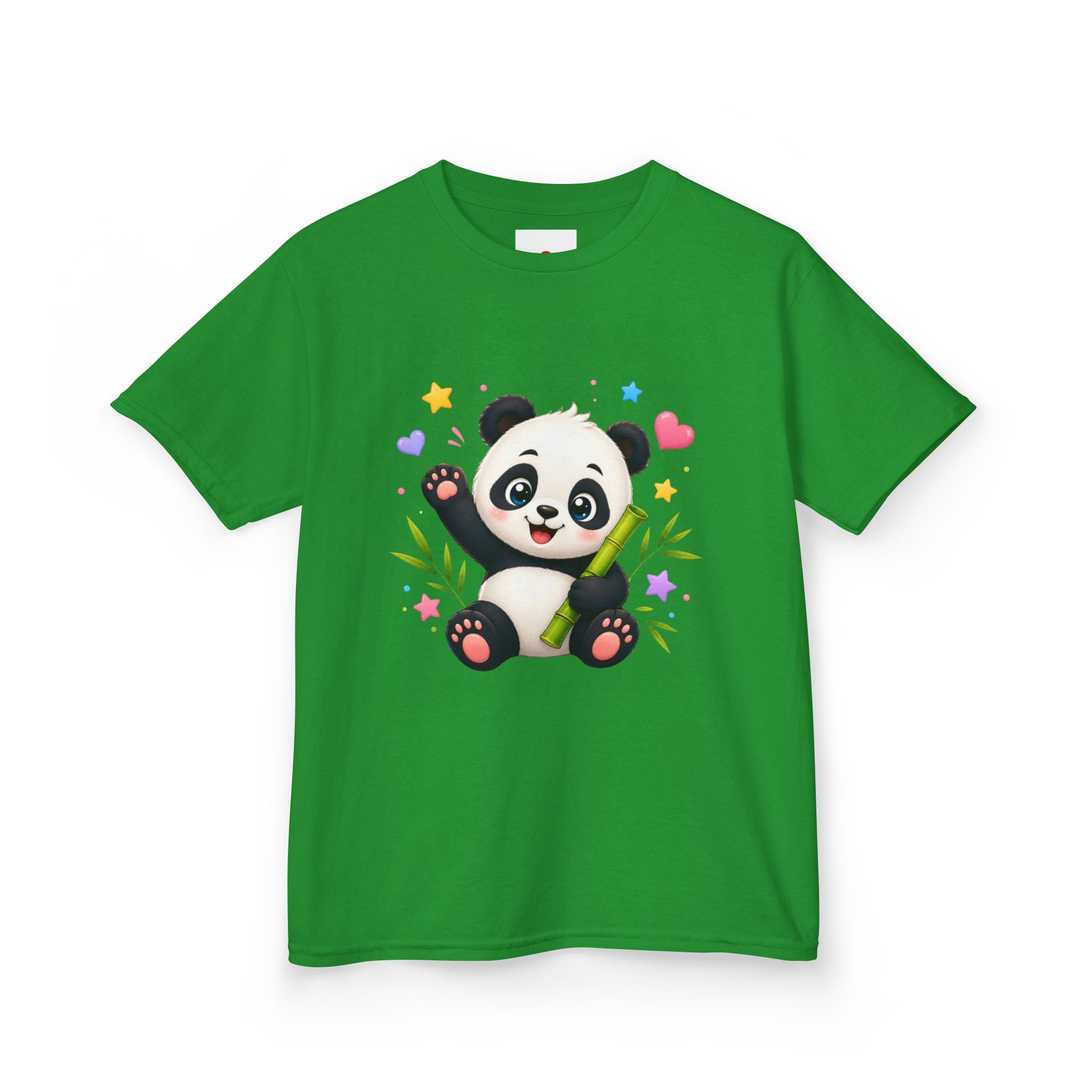 Cute Panda Kids T‑Shirt — Smiling Baby Panda with Hearts & Bamboo