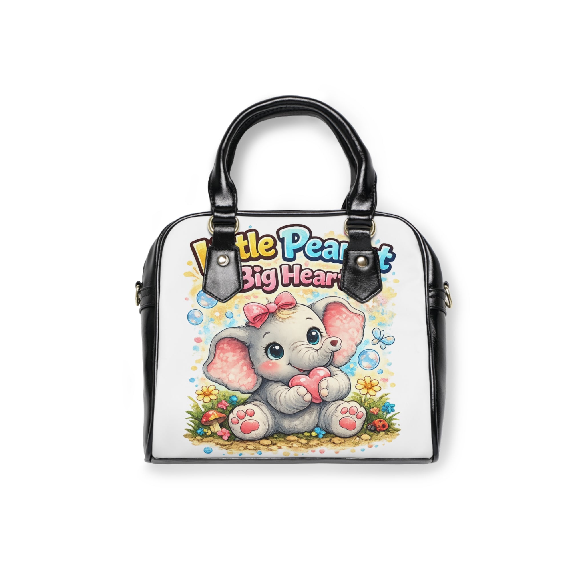 Shoulder Handbag — "Little Peanut, Big Heart" Cute Elephant Tote for Kids & Moms
