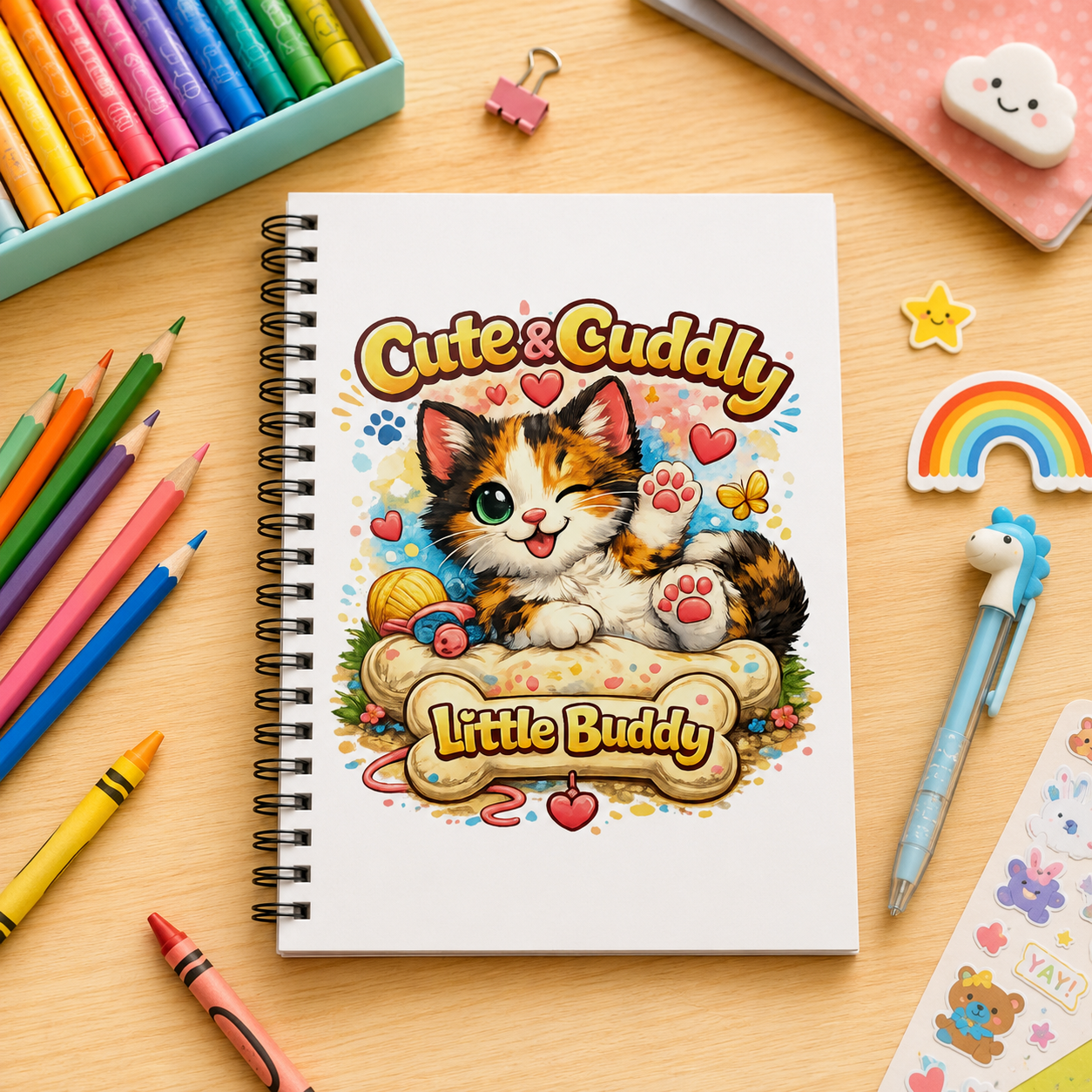 Cute & Cuddly Kitten Spiral Notebook — "Little Buddy" Ruled Journal