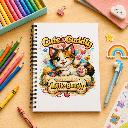 Cute & Cuddly Kitten Spiral Notebook — "Little Buddy" Ruled Journal
