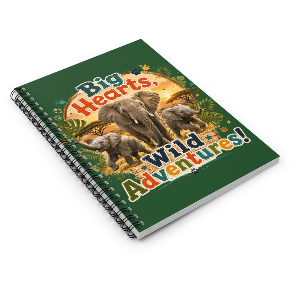 Elephant Adventure Spiral Notebook — "Big Hearts, Wild Adventures!" Ruled Journal