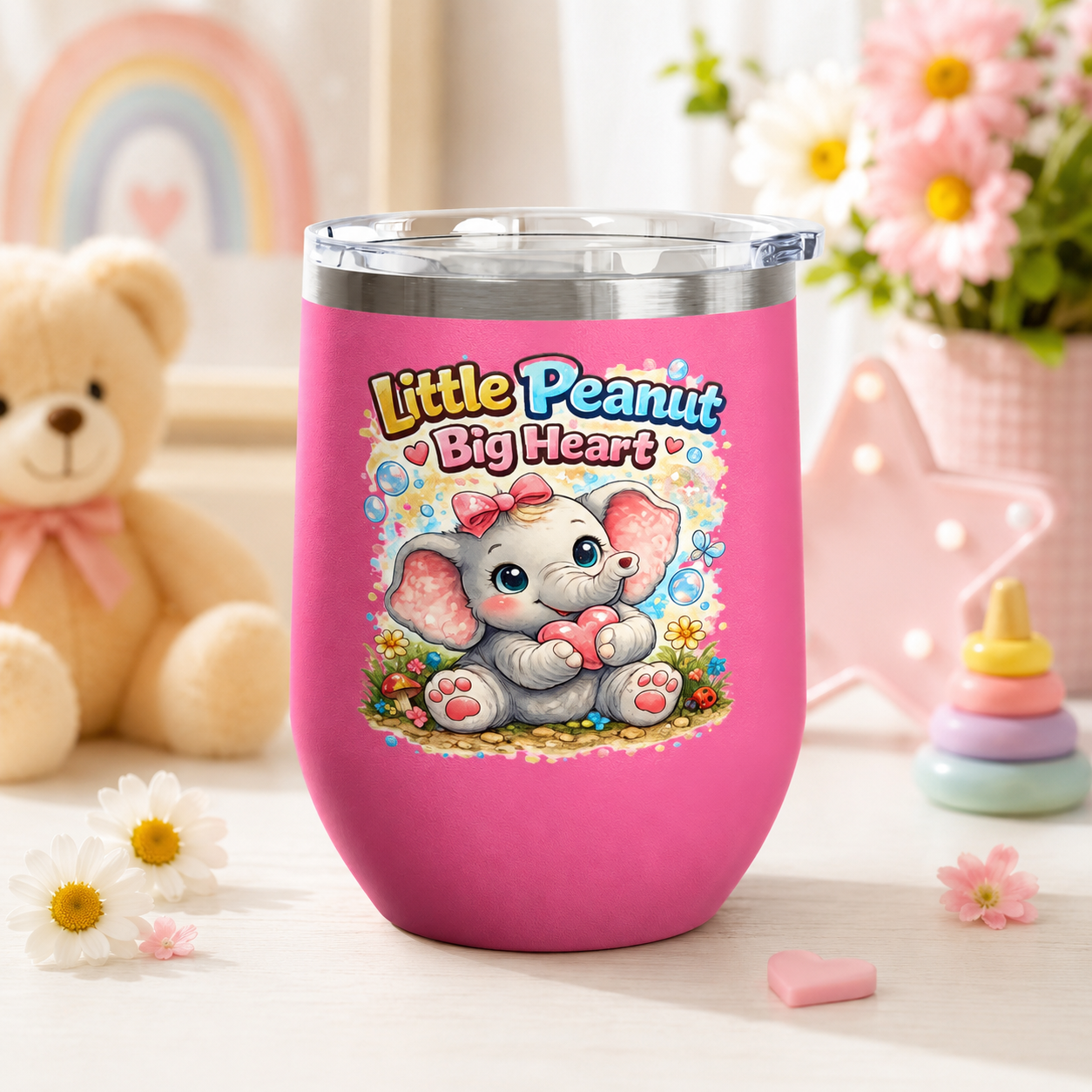 12oz Tumbler — 'Little Peanut Big Heart' Cute Baby Elephant Insulated Cup