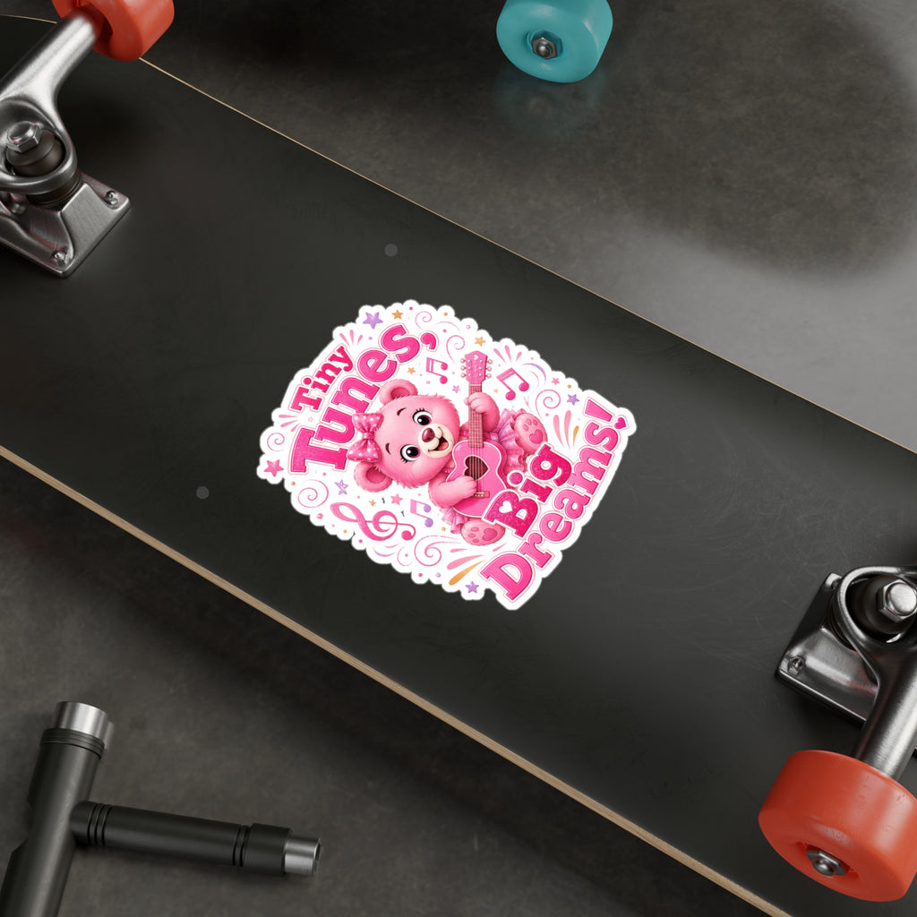 Kiss-Cut Vinyl Decal — Pink Bear "Tiny Tunes, Big Dreams" Sticker