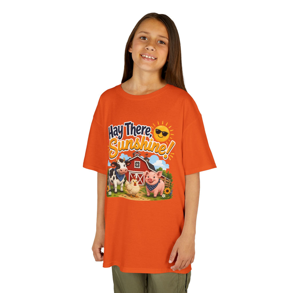 Kids Tee — "Hay There, Sunshine!" Farm Animal Graphic