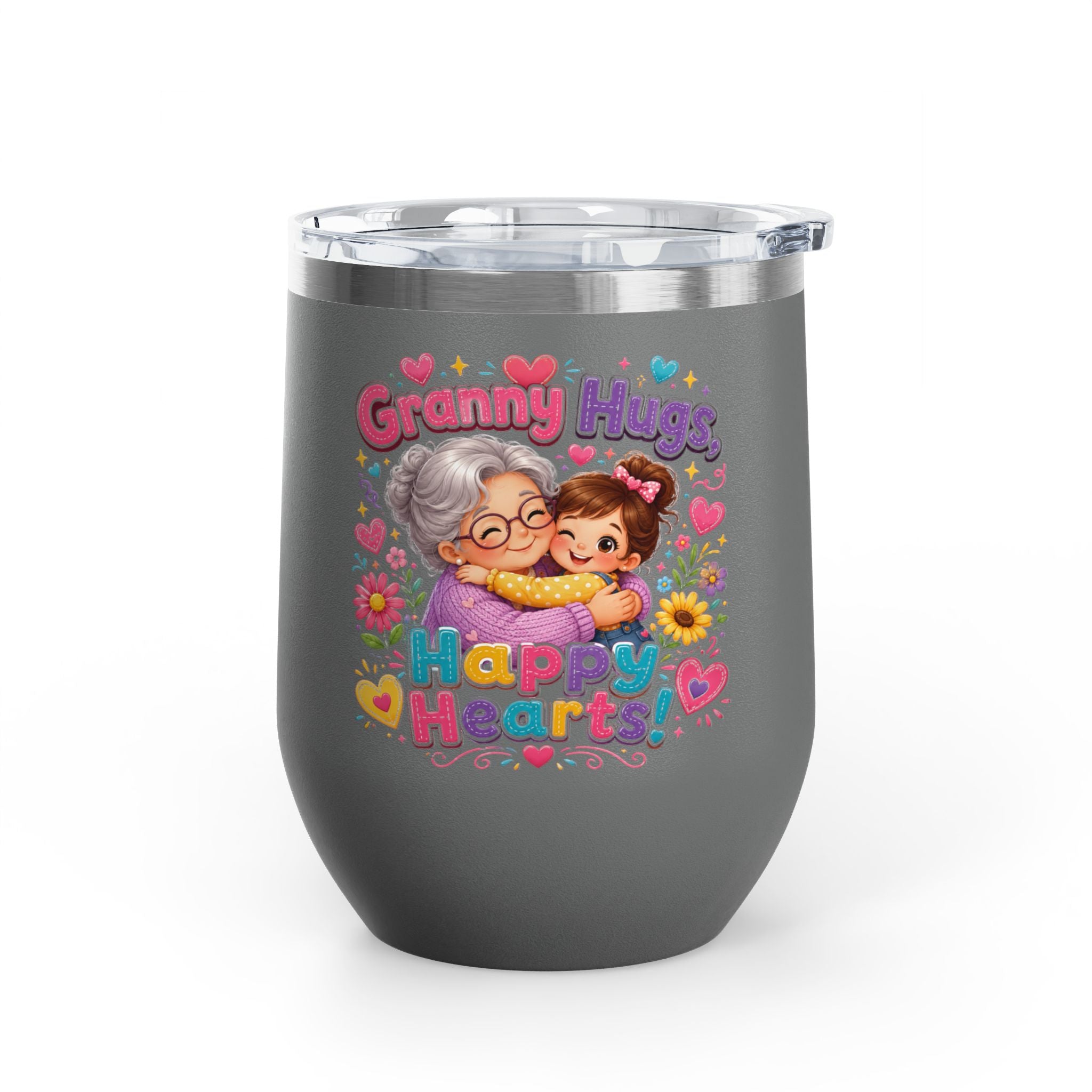 Granny Hugs Happy Hearts 12oz Tumbler — Cute Grandma & Grandchild Gift