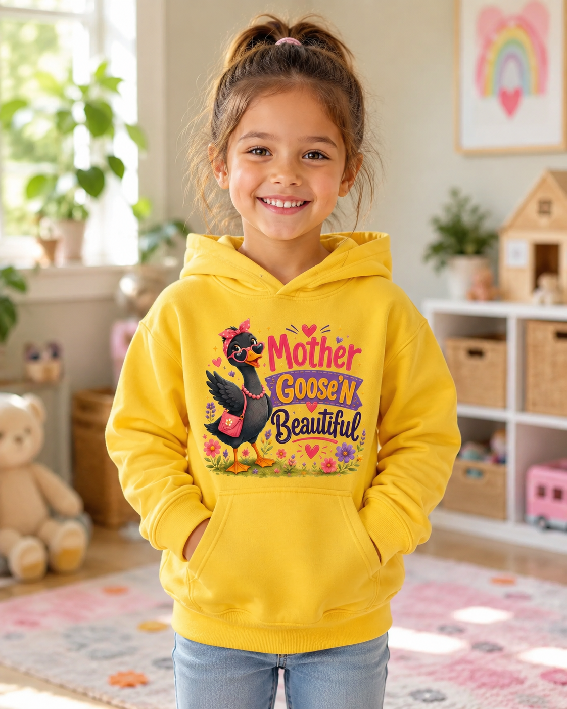 Mother Goose'n Beautiful Kids Hoodie — Cute Nursery Rhyme Goose Graphic Pullover
