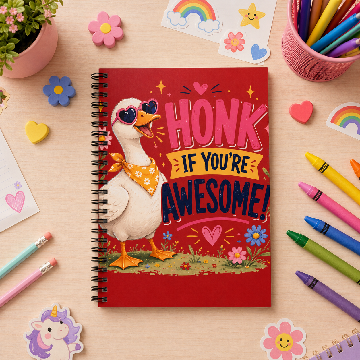 Honk If You’re Awesome Spiral Notebook — Cute Goose Lined Journal