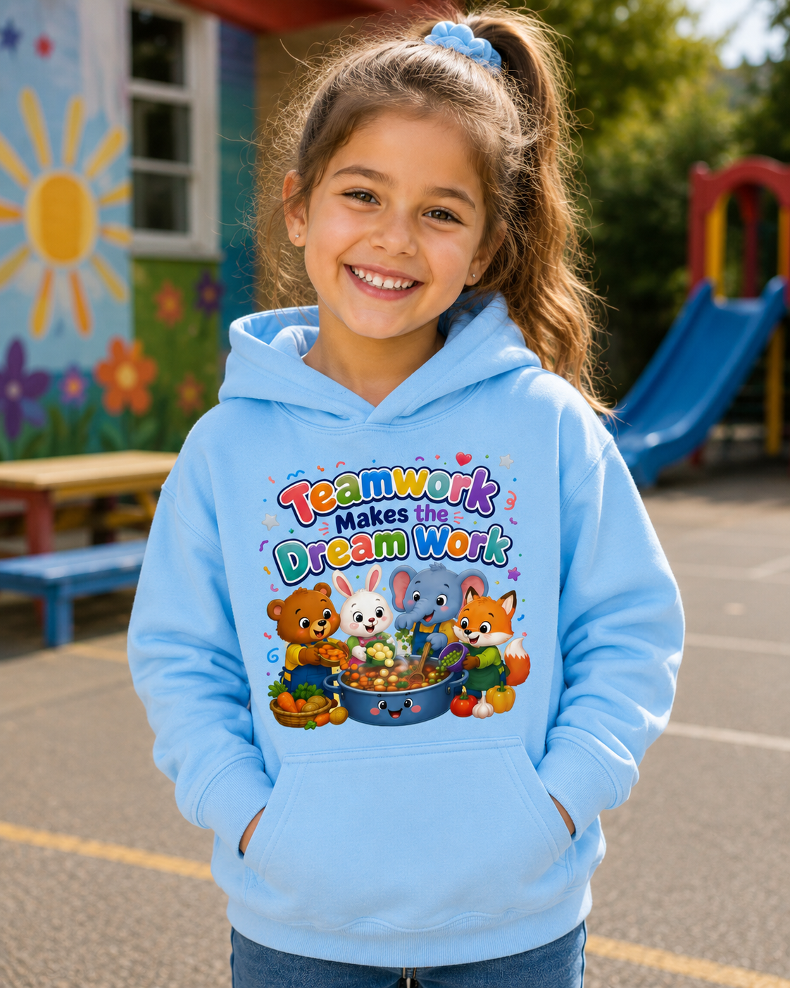 Kids Hoodie - "Teamwork Makes the Dream Work" Cute Animal Crew