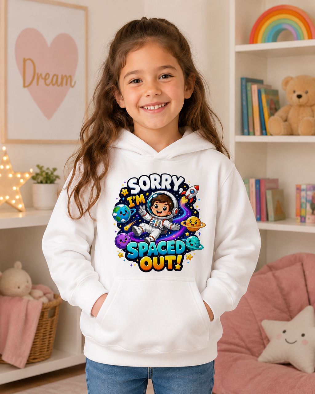Sorry I’m Spaced Out Kids Hoodie — Cute Space Astronaut Sweatshirt for Children
