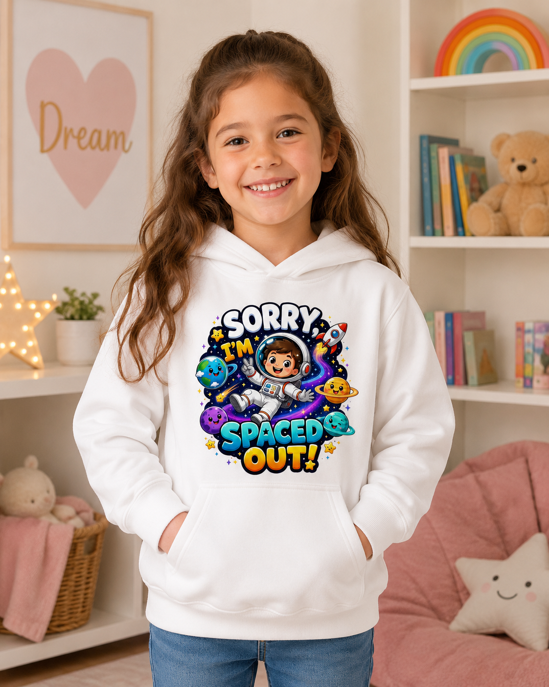 Sorry I’m Spaced Out Kids Hoodie — Cute Space Astronaut Sweatshirt for Children