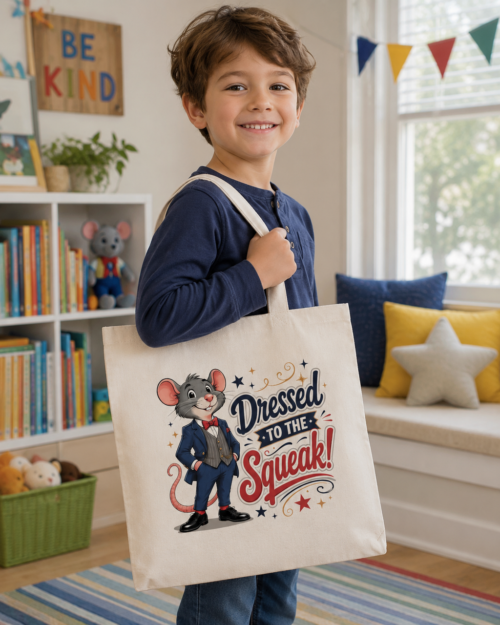 Tote Bag — "Dressed to the Squeak" Cute Dapper Mouse Cotton Tote