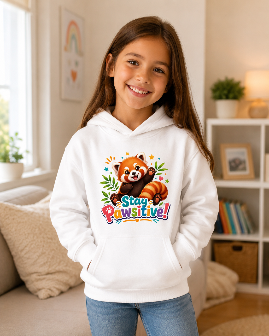 Red Panda 'Stay Pawsitive' Hoodie | Kids Animal Cute Motivational Sweatshirt