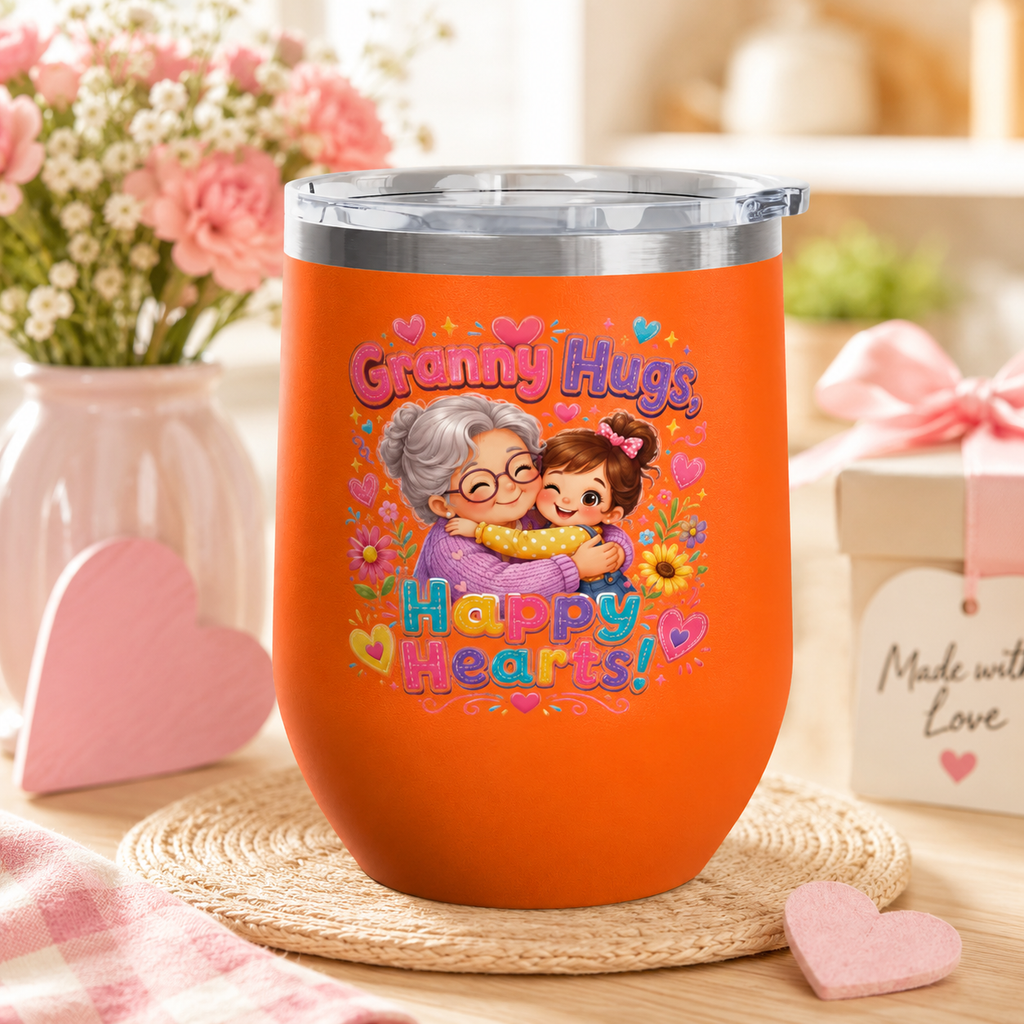 Granny Hugs Happy Hearts 12oz Tumbler — Cute Grandma & Grandchild Gift