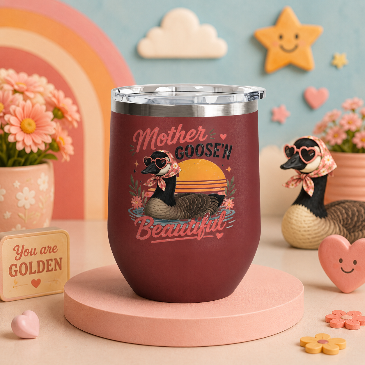 "Mother Goose'n Beautiful" Floral Canada Goose Tumbler, 12oz
