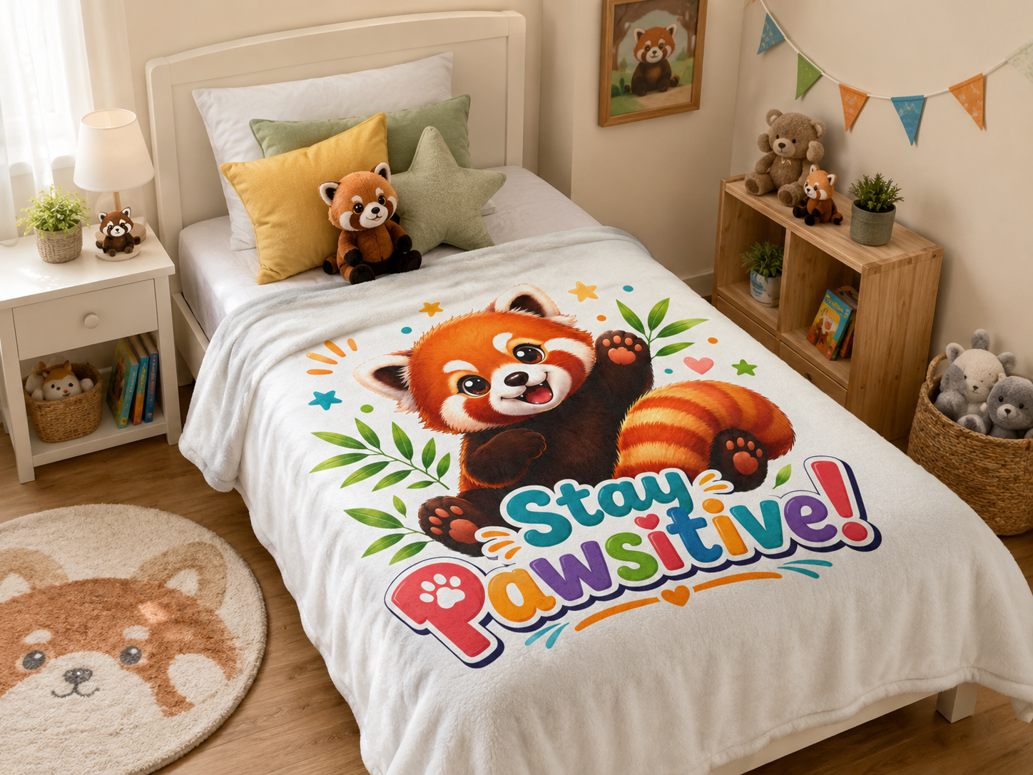 Stay Pawsitive Red Panda Blanket | Cute Animal Throw, Kids Cozy Plush