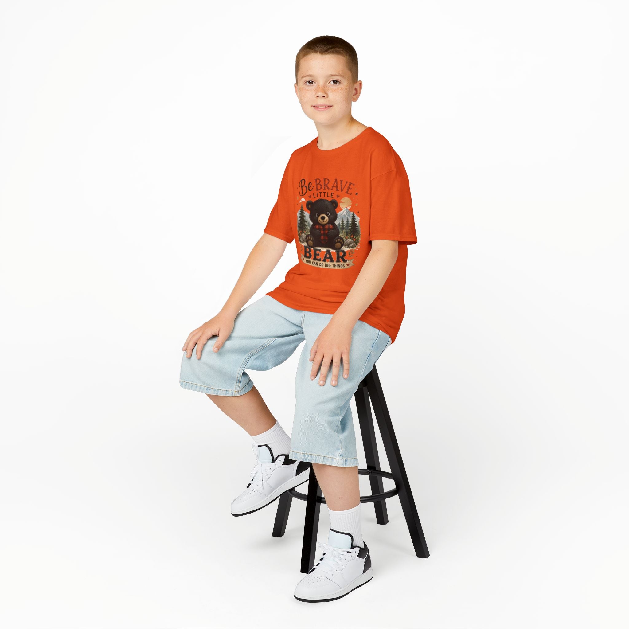 Kids T‑Shirt — "Be Brave Little Bear" Cute Woodland Bear Tee for Children, Inspirational Adventure Gift