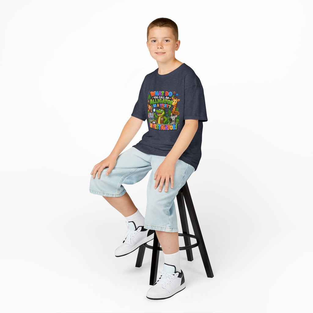 What Do You Call An Alligator? Investigator Kids T-Shirt | Cute Jungle Animals Puzzle