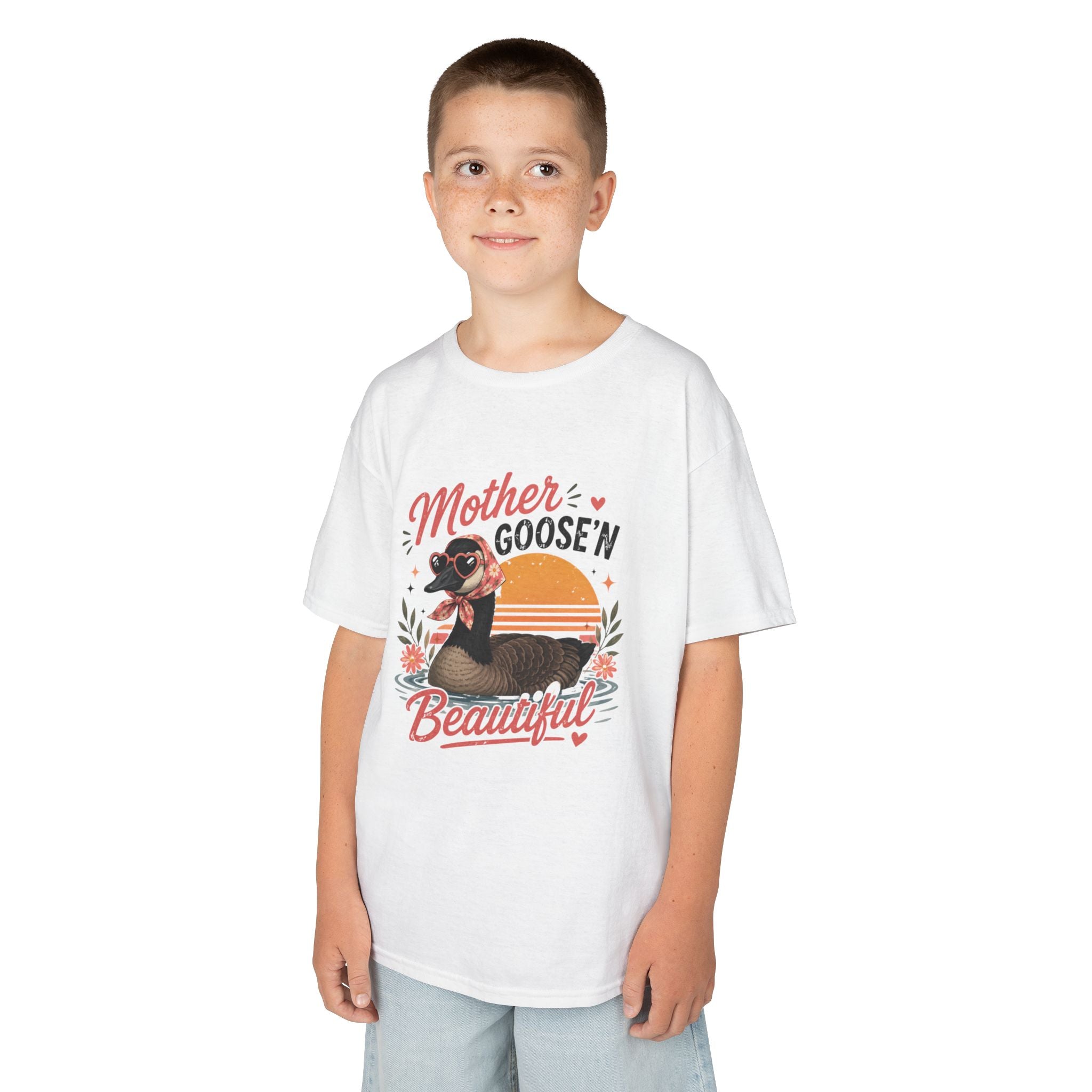 Kids Tee — "Mother Goose'n Beautiful" Cute Vintage Goose Graphic