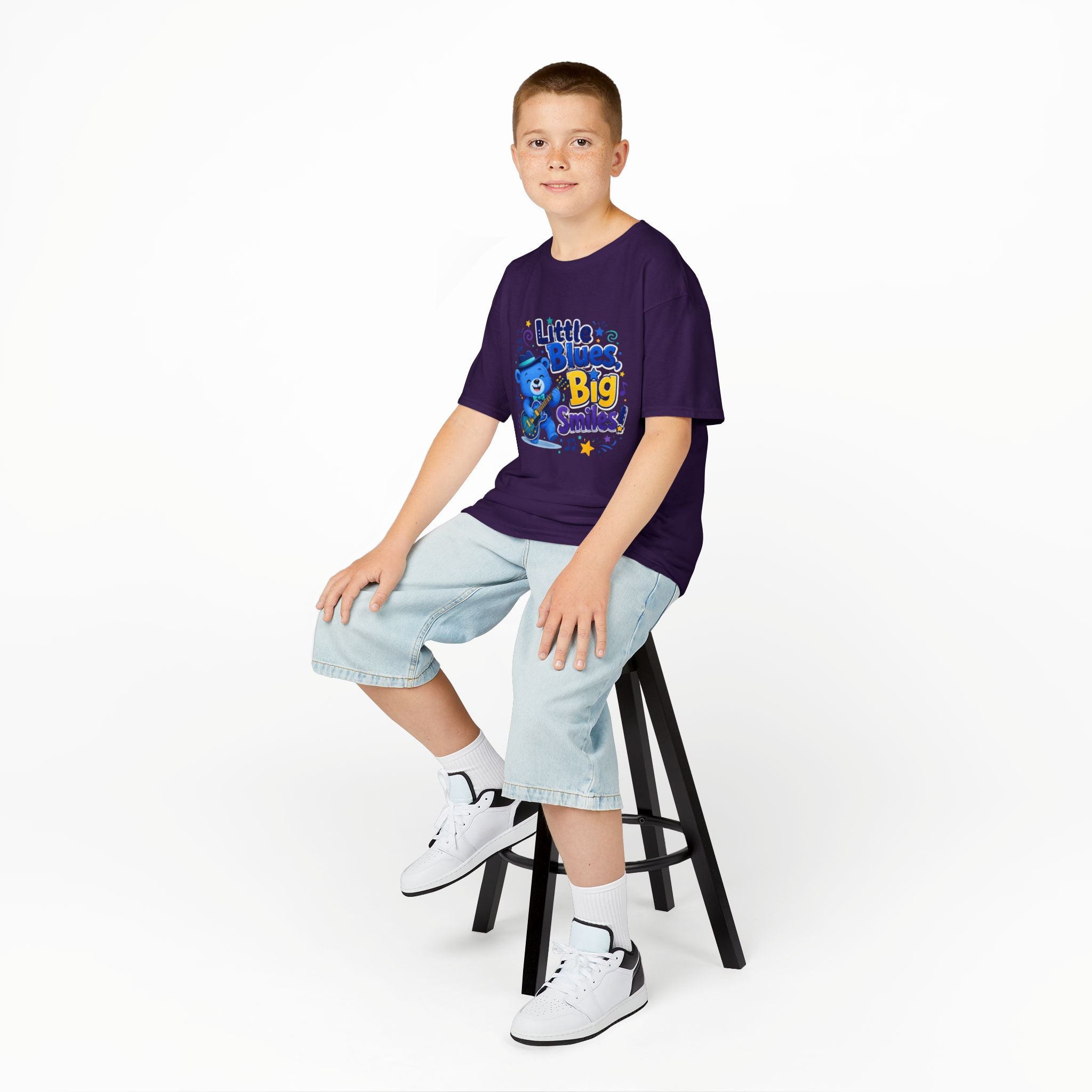 Kids Tee — "Little Blues, Big Smiles!" Guitar-Bear Graphic