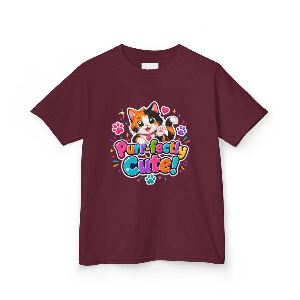 Kids T-Shirt — “Purr-fectly Cute!” Calico Kitten Graphic Tee for Children