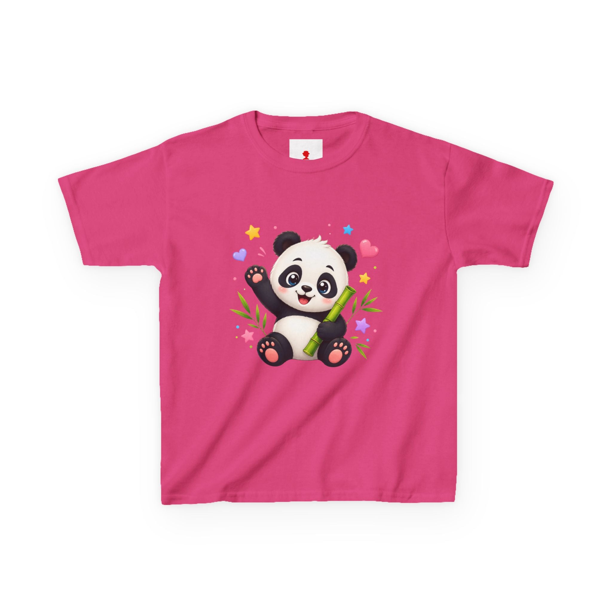 Cute Panda Kids T‑Shirt — Smiling Baby Panda with Hearts & Bamboo