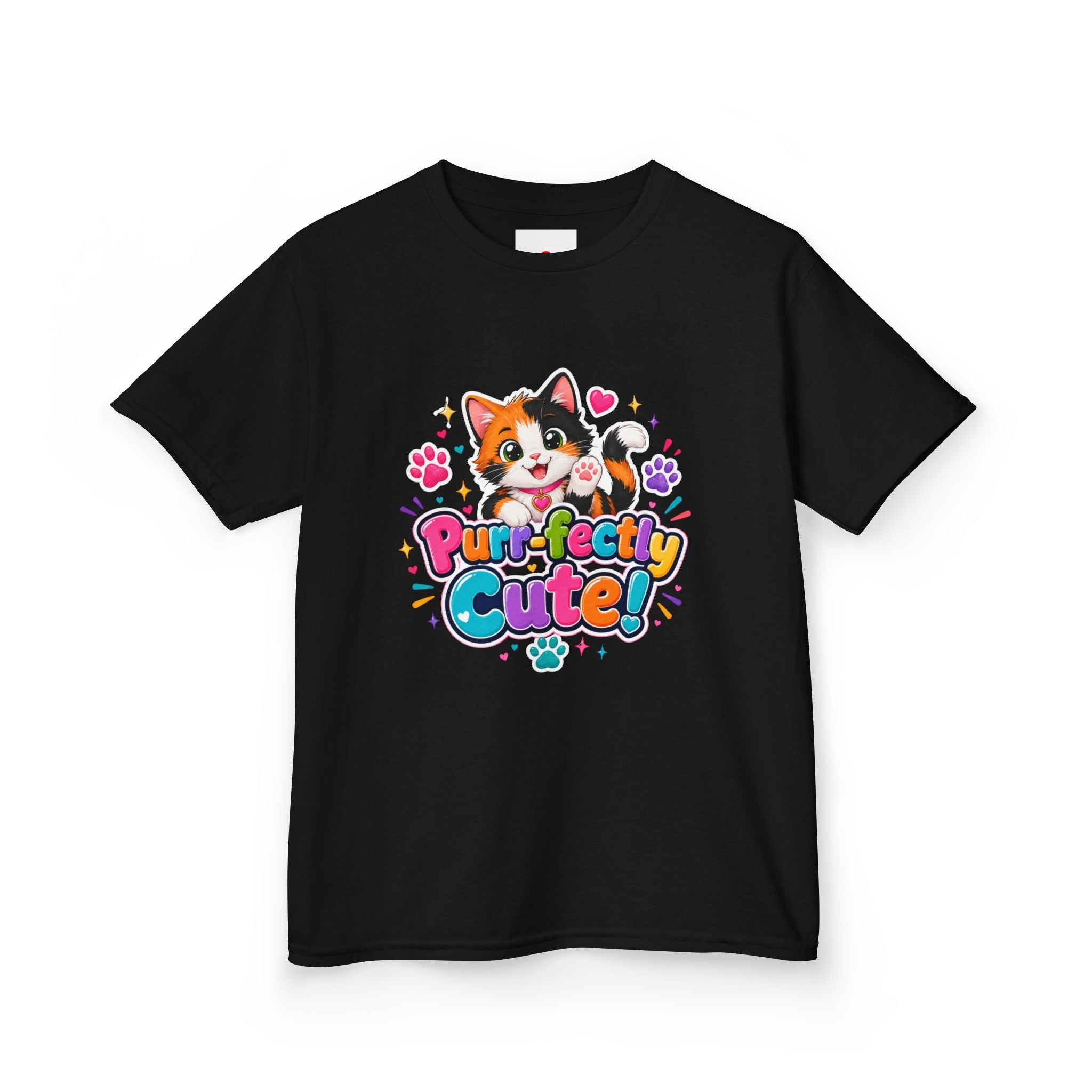 Kids T-Shirt — “Purr-fectly Cute!” Calico Kitten Graphic Tee for Children