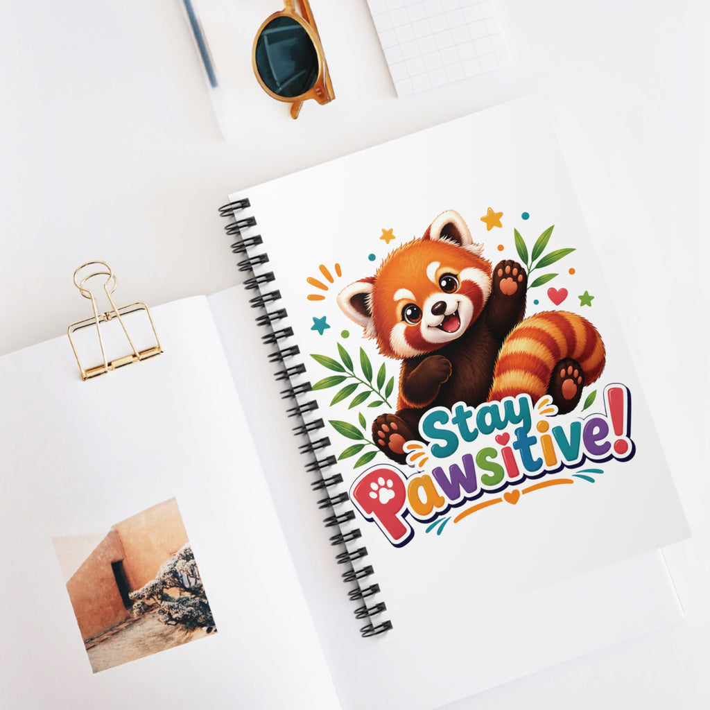 Red Panda Stay Pawsitive Spiral Notebook | Cute Animal Ruled Journal