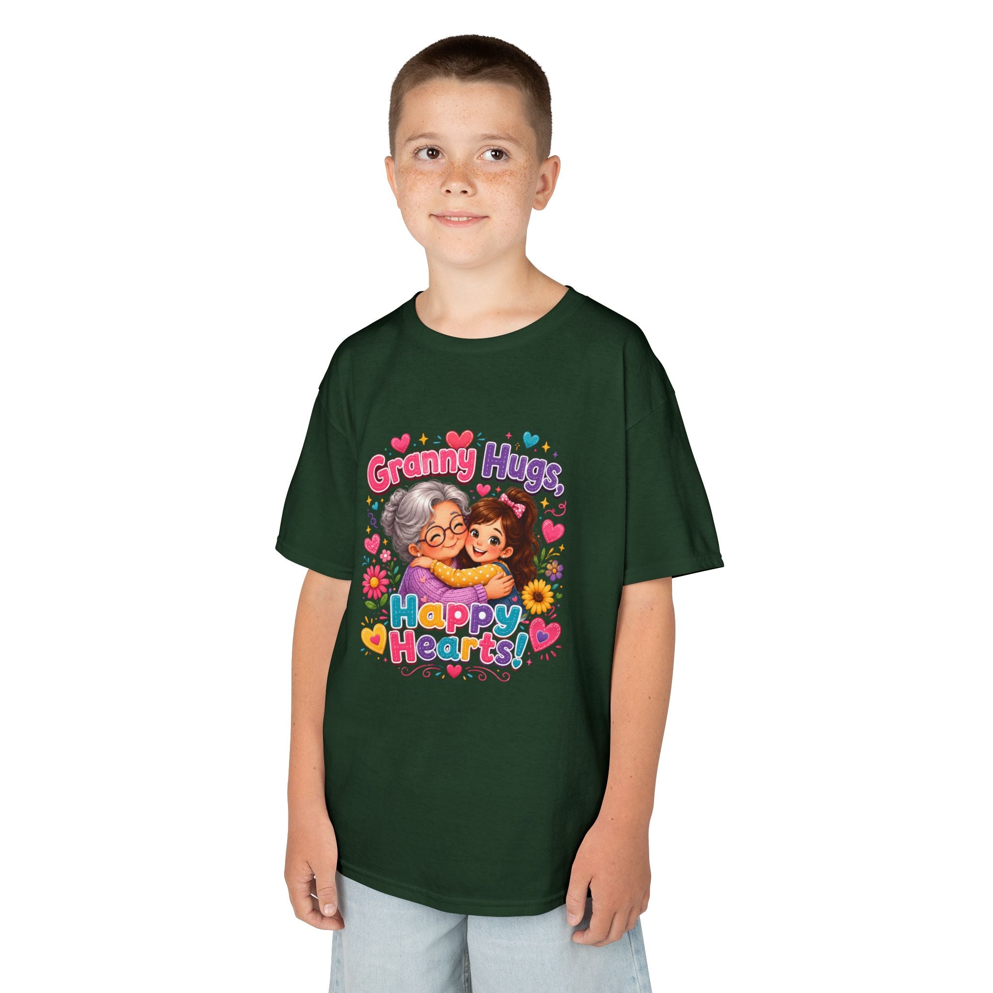 Granny Hugs Happy Hearts Tee | Grandma Grandchild Cute Illustration