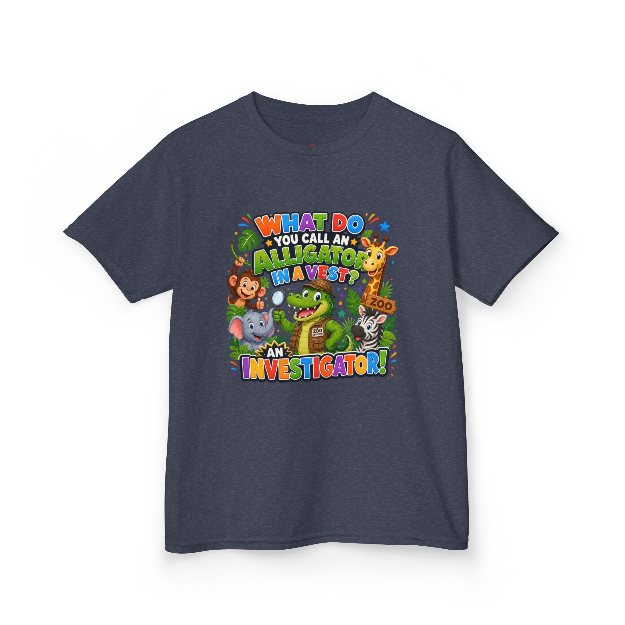 What Do You Call An Alligator? Investigator Kids T-Shirt | Cute Jungle Animals Puzzle