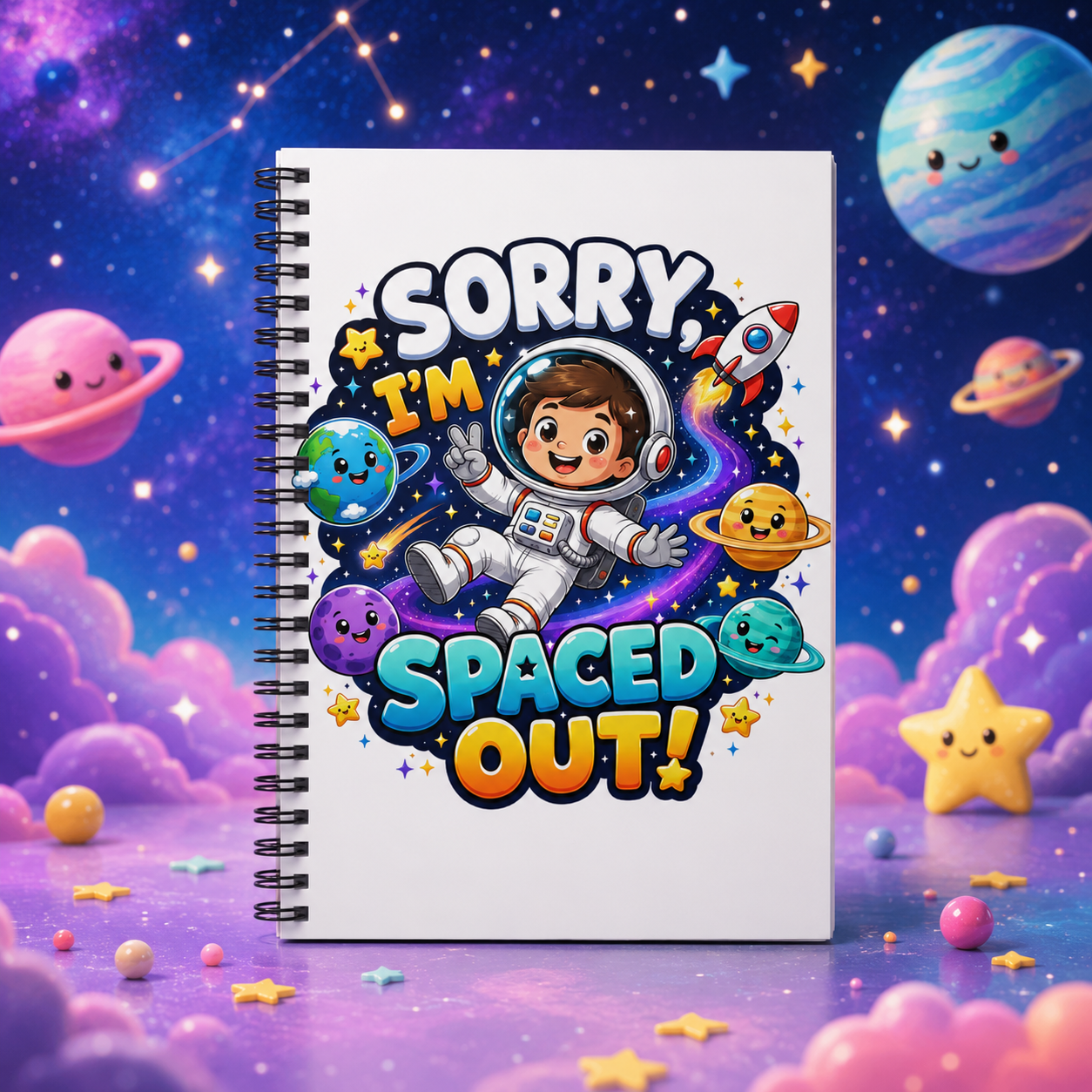 Spiral Notebook — "Sorry I’m Spaced Out!" Cute Kid Astronaut Ruled Journal