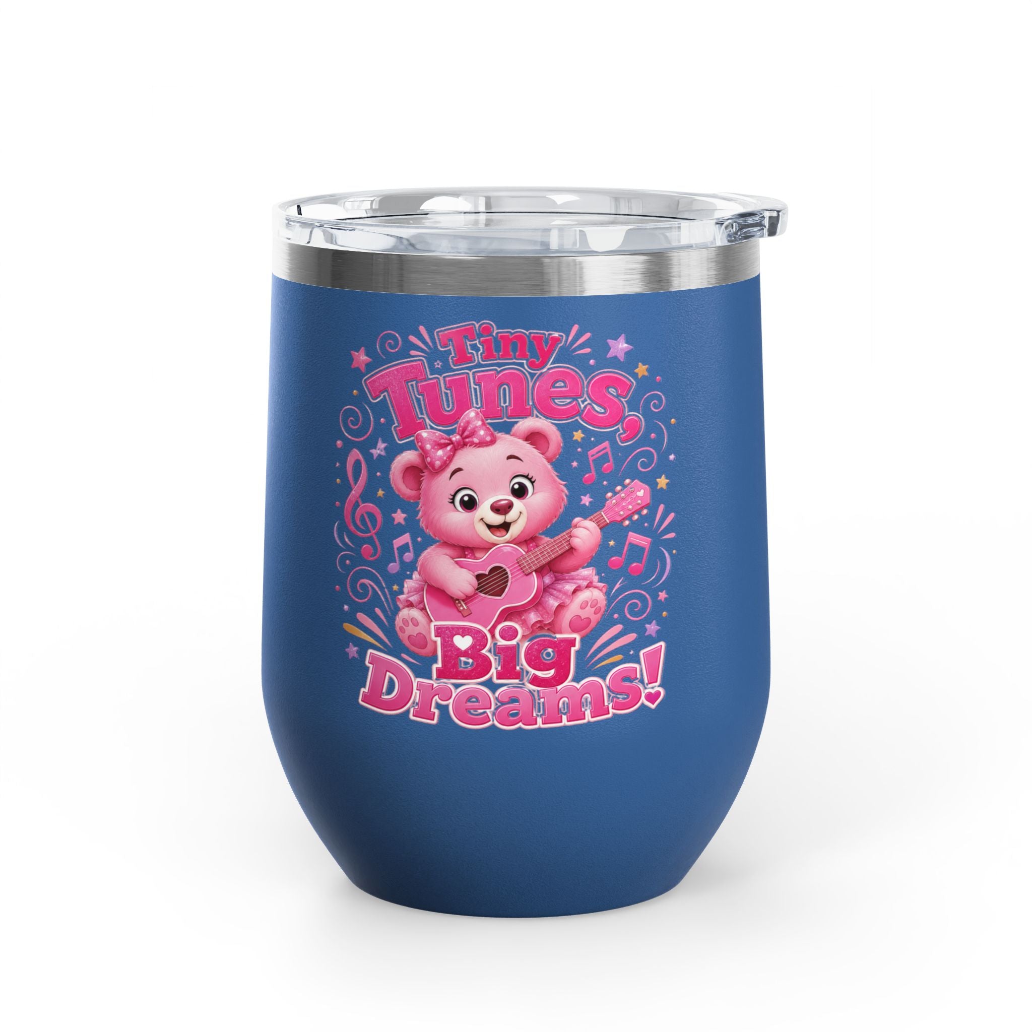 12oz Tumbler — "Tiny Tunes, Big Dreams" Cute Pink Bear Design