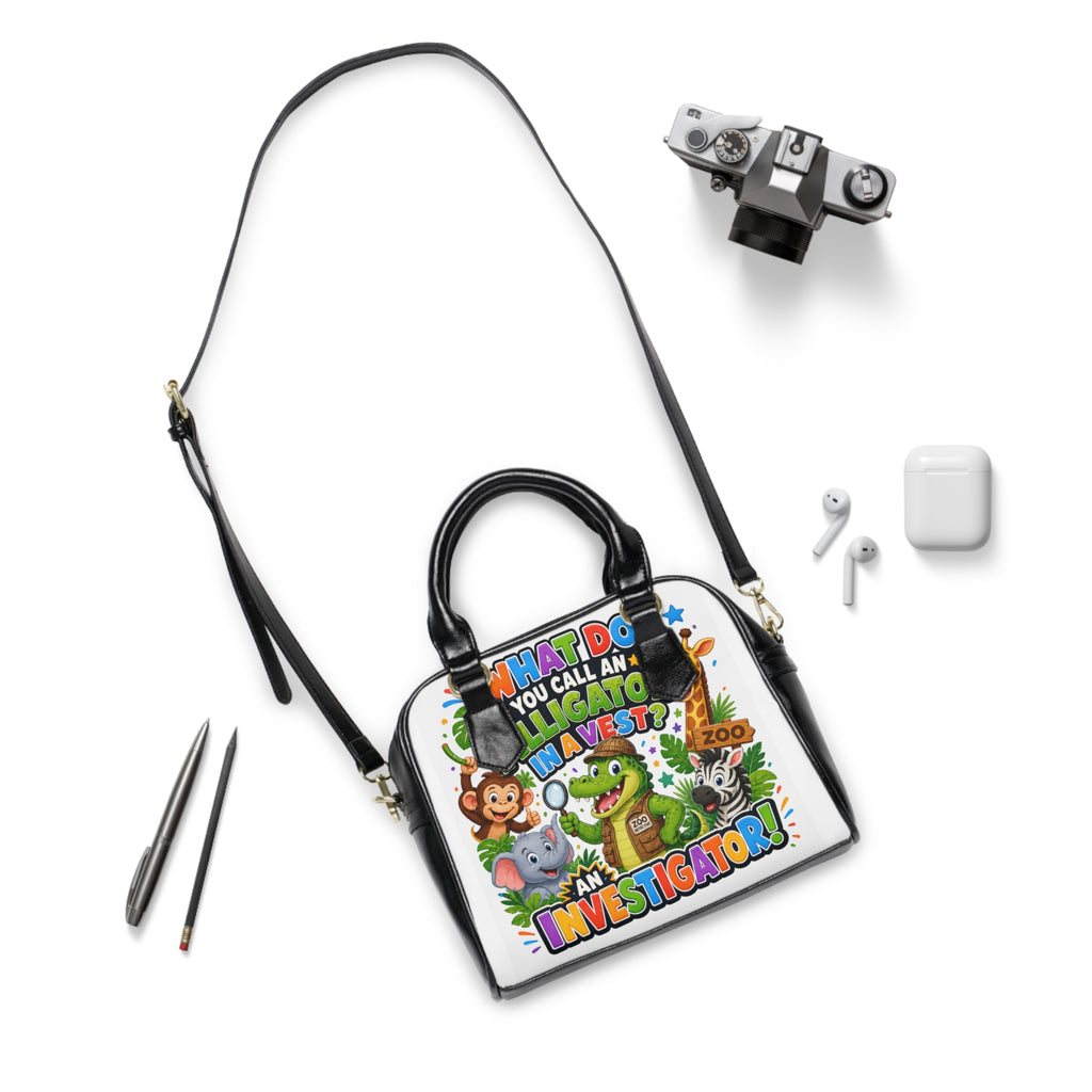 Shoulder Handbag — Cute Alligator Investigator Kids Zoo Purse (What Do You Call An Alligator In A Vest? An Investigator!)