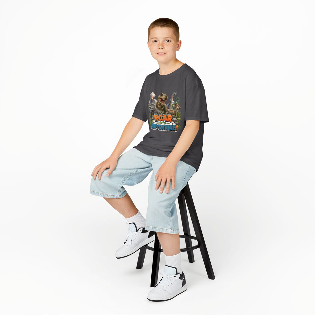 Kids Dinosaur Tee - "Roar Into Adventure" Graphic Shirt for Boys & Girls