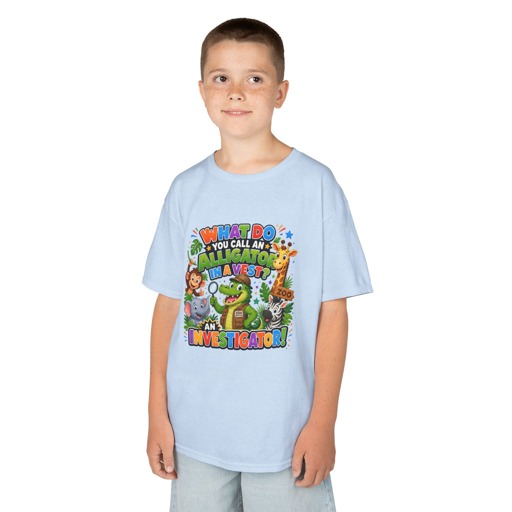 What Do You Call An Alligator? Investigator Kids T-Shirt | Cute Jungle Animals Puzzle