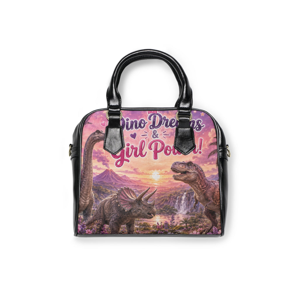 Dinosaur Dreams Shoulder Handbag — 'Dino Dreams & Girl Power' Pink Vintage Dino Purse
