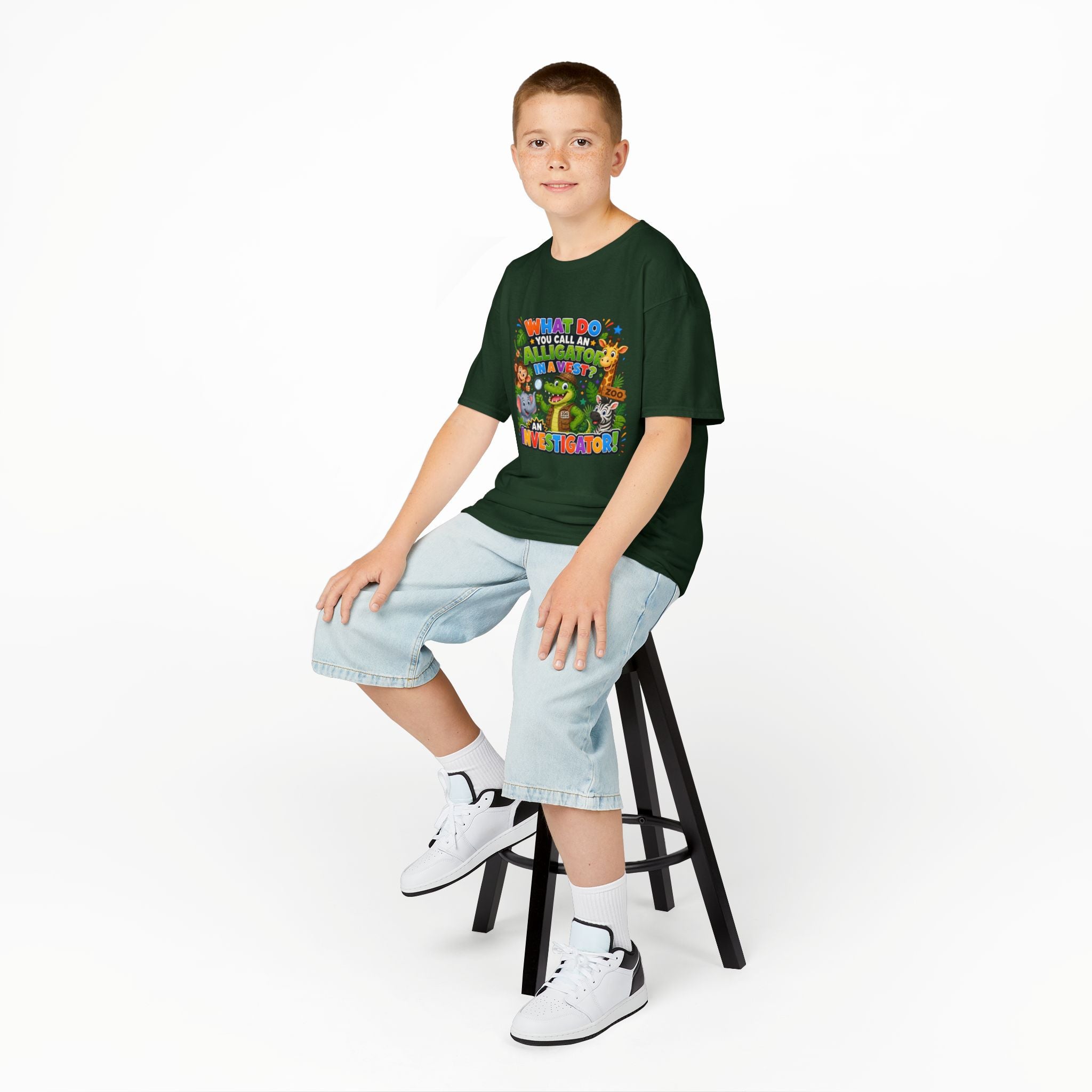 What Do You Call An Alligator? Investigator Kids T-Shirt | Cute Jungle Animals Puzzle