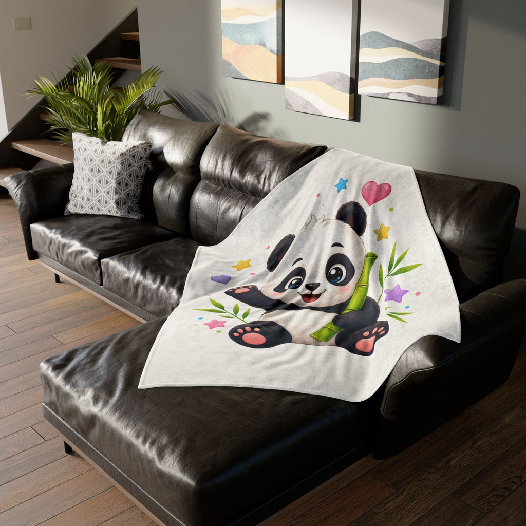Cute Panda Baby Blanket — Soft Polyester Throw with Bamboo & Hearts Design