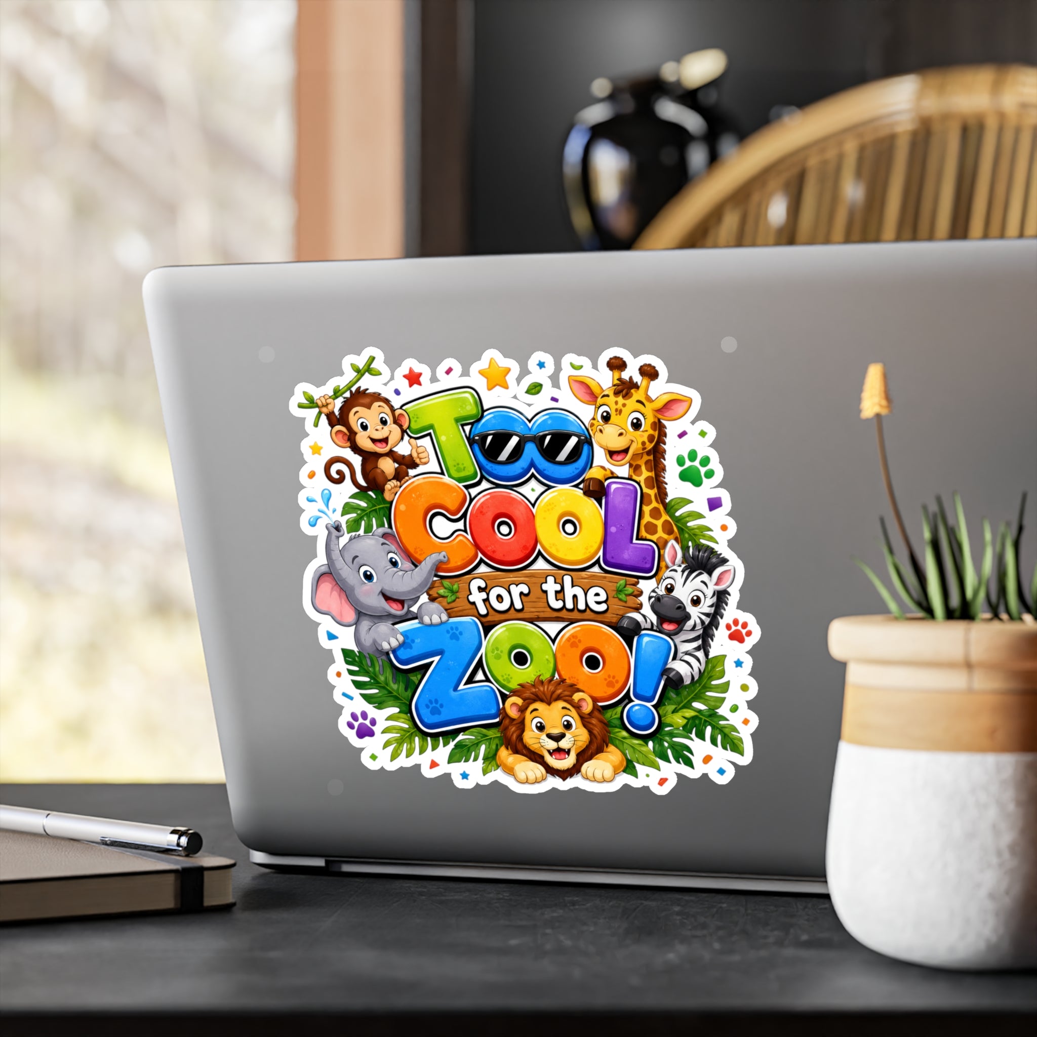 Too Cool for the Zoo! Kids Animal Vinyl Sticker — Kiss-Cut Decal