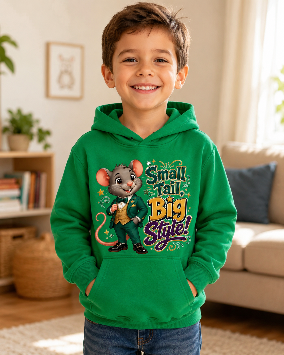 Kids Hoodie — 'Small Tail, Big Style!' Cute Mouse Graphic Hoodie for Children